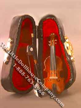 Miniature Violin with Case for Dollhouses
