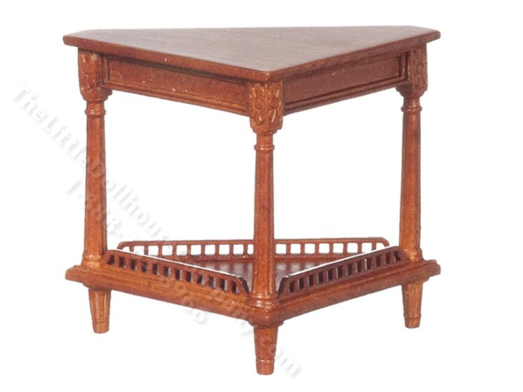 (image for) Miniature Walnut Corner Table for Dollhouses