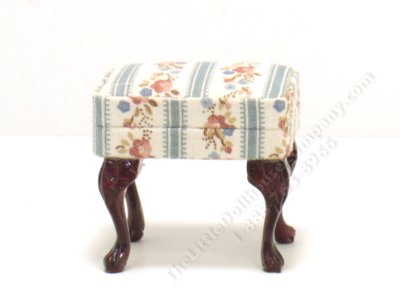 (image for) Miniature Blue, White, and Floral Striped Ottoman