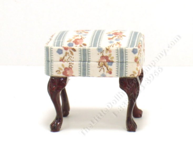 (image for) Miniature Blue, White, and Floral Striped Ottoman