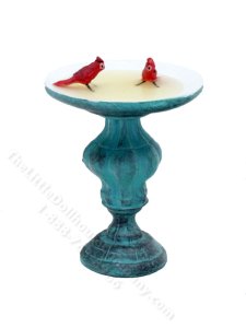 (image for) Miniature Faux-Copper Bird Bath with Birds for Dollhouses