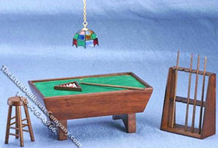 (image for) Miniature Walnut Pool Table Set for Dollhouses