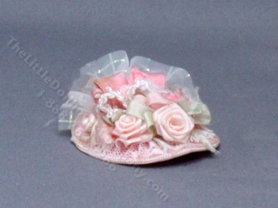 (image for) Vintage Miniature Pink Flower Hat for Dollhouses