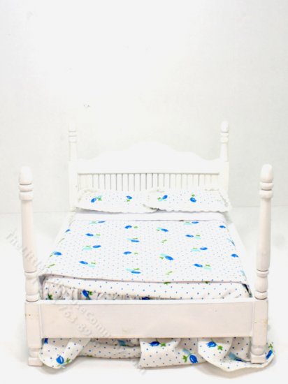(image for) Miniature White Four-Poster Bed with Blue Tulip Bedding