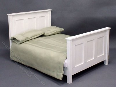 (image for) Miniature White Panel Bed with Mattress for Dollhouses