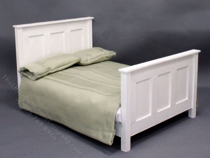 (image for) Miniature White Panel Bed with Mattress for Dollhouses