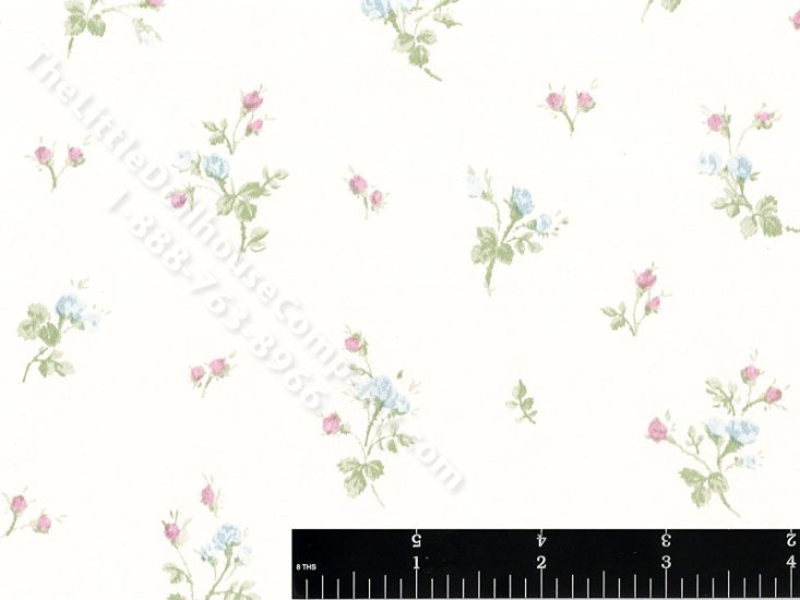(image for) Blue and Pink Roses Miniature Wallpaper for Dollhouses