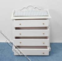 (image for) Miniature White Changing Dresser with Blue Linen for Dollhouses