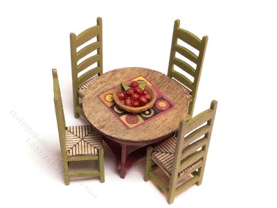 (image for) 1:48 Scale Table, Ladderback Chairs & Cranberry Bowl Kit