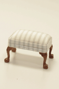 (image for) Miniature Satin Striped Walnut Ottoman for Dollhouses