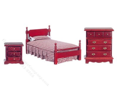 (image for) Miniature Mahogany Bedrooom Set for Dollhouses (3pc)