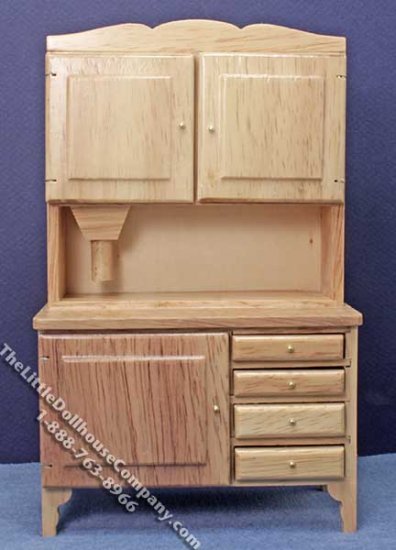 (image for) Miniature Oak Flour Bin Hutch for Dollhouses
