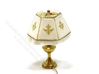 (image for) Miniature 12v Large Tasselled Table Lamp for Dollhouses - White/Gold