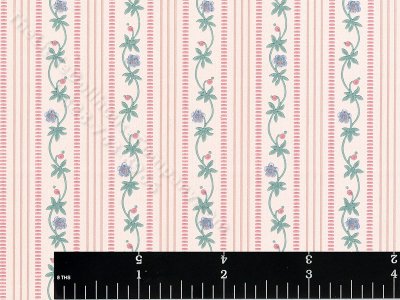 (image for) Pink and Floral Stripe Miniature Wallpaper for Dollhouses