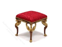 (image for) Miniature Walnut and Red Empire Foot Stool for Dollhouses
