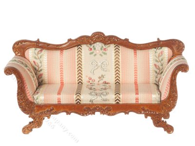 (image for) Miniature Walnut Empire Victorian Sofa For Dollhouses - Floral