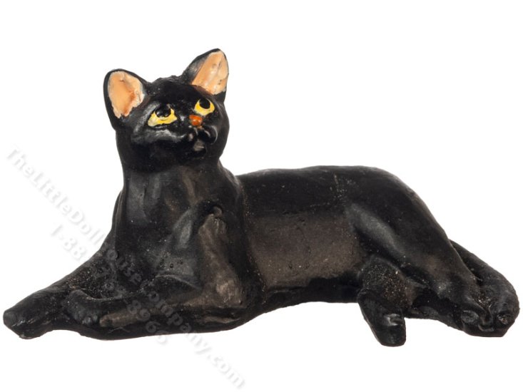 (image for) Miniature Laying Black Cat for Dollhouses