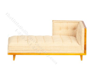 (image for) Miniature Mid Century Cream Leather Chaise for Dollhouses