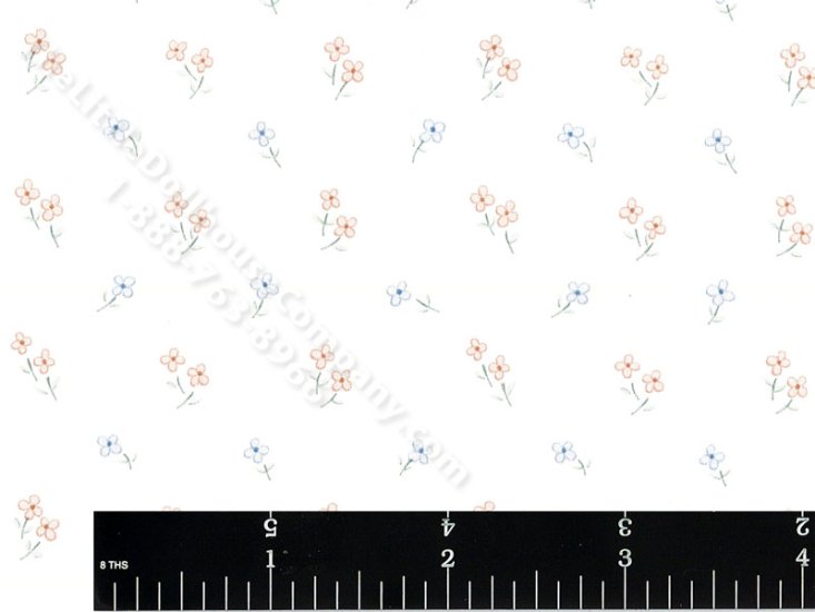(image for) Blue and Pink Floral Miniature Wallpaper for Dollhouses
