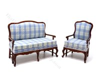 (image for) Miniature Blue Check Walnut Arm Chair
