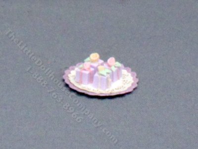 (image for) Dollhouse Scale Model Plate of Purple Petit Fours