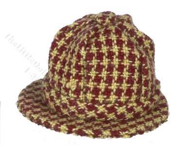 (image for) Miniature Red Houndstooth Deerstalker Hat for Dollhouses
