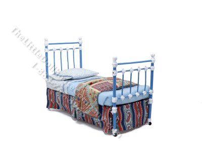 (image for) Miniature Wrought Iron Twin/Single Bed for Dollhouses - Blue