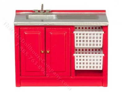 (image for) Dollhouse Kitchen or Laundry Sink with Baskets - Red