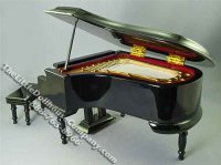 (image for) Miniature Black Grand Piano and Bench for Dollhouses