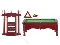 (image for) Miniature Mahogany Pool Table and Cue Stand for Dollhouses