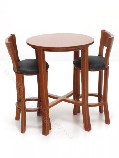 (image for) Miniature Round Table with 2 Bar Stools for your Dollhouse