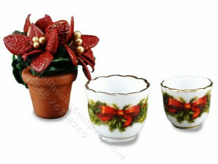 (image for) Miniature Winter Rose and Porcelain Pots for Dollhouses