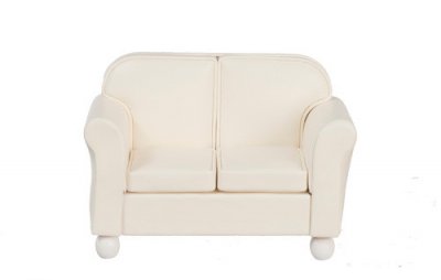 (image for) Miniature Cream Leather Love Seat for Dollhouses