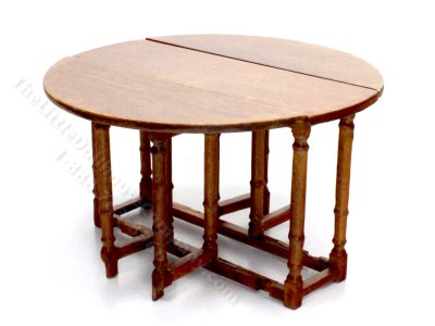 (image for) Miniature Folding Walnut Round Dining Table for Dollhouses