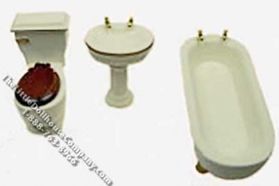 (image for) Miniature 1/2 Scale Cream Coloured Bathroom Set for Dollhouses