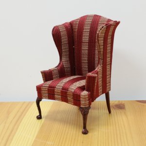 (image for) Miniature Red on Red striped Queen Anne Style Chair