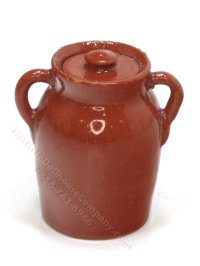 (image for) Miniature Stoneware Red Glazed Jar with Handles and Lid