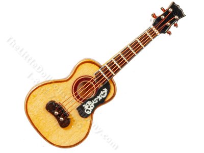 (image for) Miniature Acoustic Guitar w/ Floral Decal + Case for Dollhouses