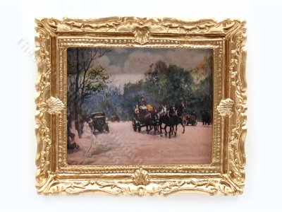 (image for) Miniature Framed Vintage French Scene - Gold Frame