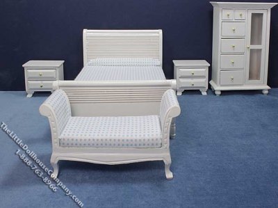 (image for) Miniature White 5 Piece Bedroom Set for Dollhouses