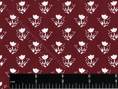 (image for) Burgundy and Tulips Miniature Wallpaper for Dollhouses