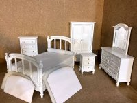 (image for) Miniature 6 Piece White Bedroom Set for Dollhouses