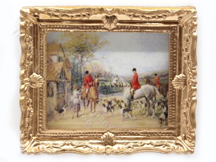 (image for) Miniature Framed Tally Ho Picture - Gold Frame