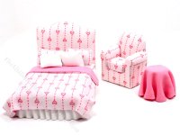 (image for) 1/2" Scale Miniature Dashing Hearts Bedroom Set for Dollhouses