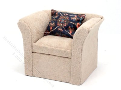 (image for) Miniature Beige Suede Armchair for Dollhouses