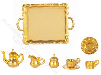 (image for) Miniature Gold Tea Set for Dollhouses