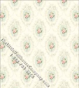 (image for) Camilla Pink on Aqua Miniature Wallpaper for Dollhouses