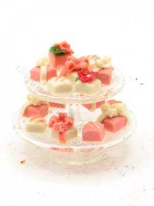 (image for) Miniature Pink Petits Fours on 2 Tier Pedestal by Sylvia Clarke