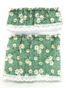 (image for) Miniature Green/White Flower Kitchen Curtain Set for Dollhouses