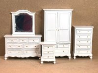 (image for) Miniature 6 Piece White Bedroom Set for Dollhouses